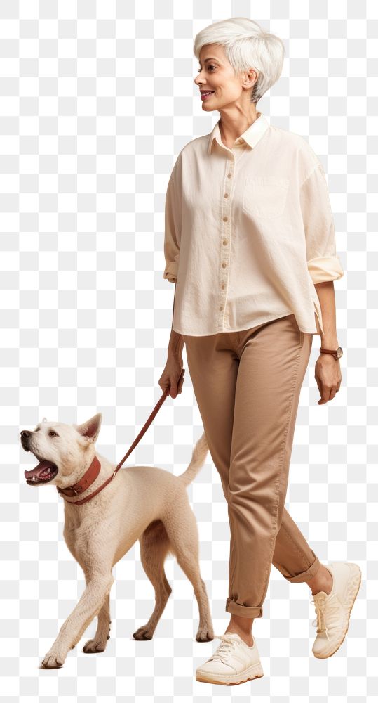 PNG Cream shirt and pant mockup walking dog animal.