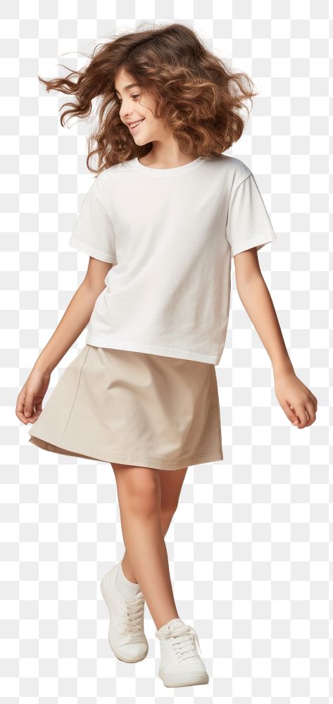PNG Cream t-shirt and skirt mockup miniskirt person dress.