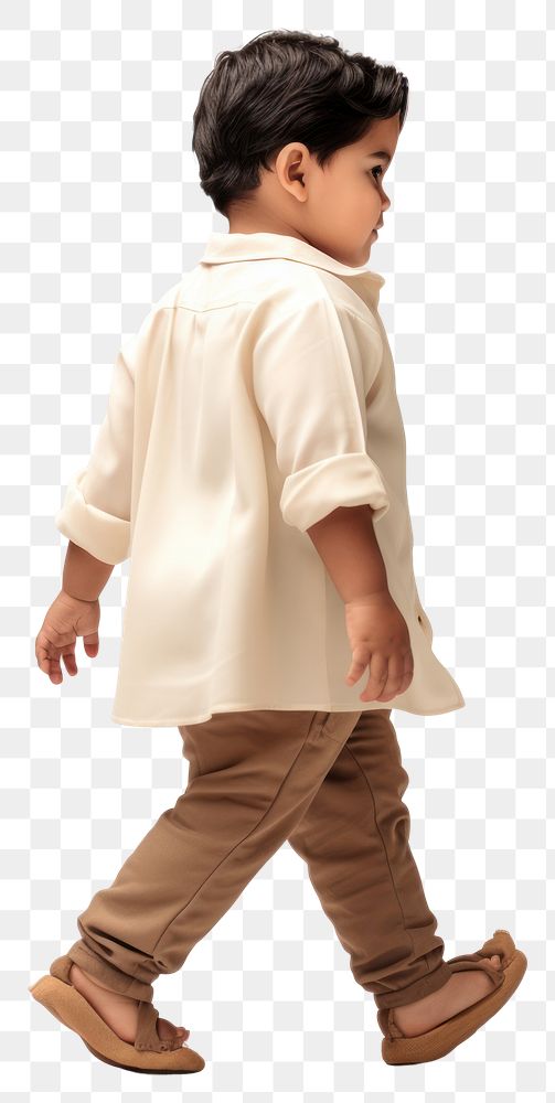 PNG Cream shirt and pant mockup walking portrait standing.