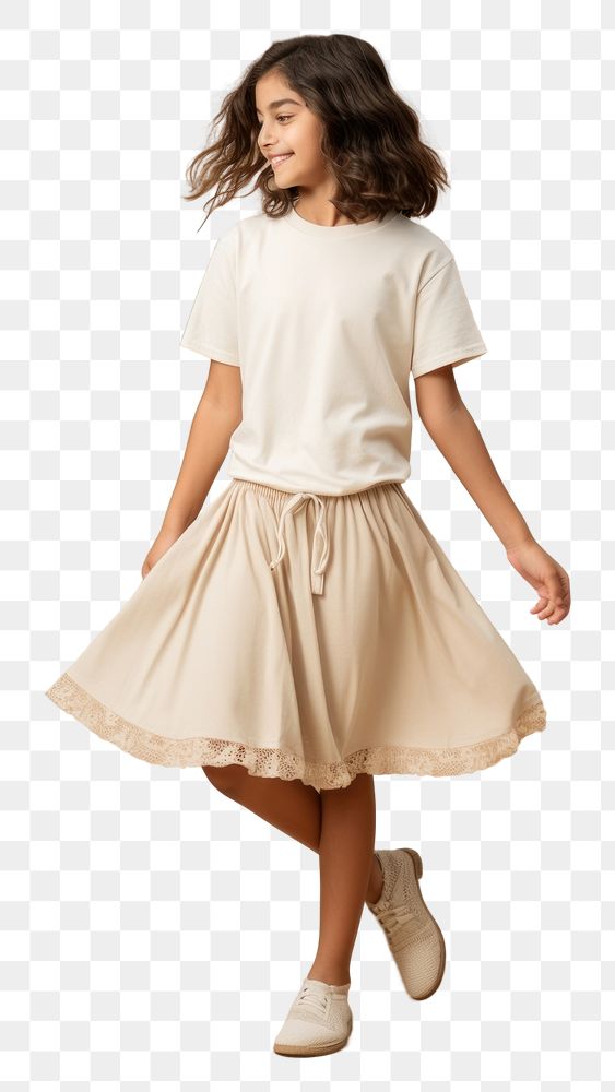 PNG Cream t-shirt and skirt mockup footwear sleeve person.
