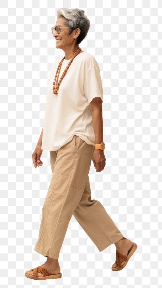 PNG Cream shirt and pant mockup footwear walking person.