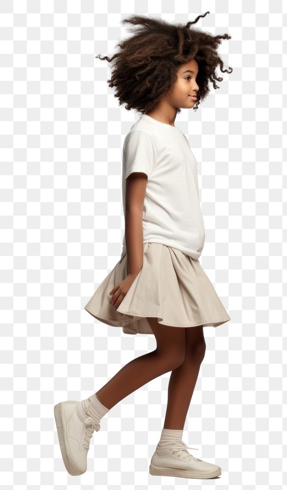 PNG Cream t-shirt and skirt mockup miniskirt footwear person.