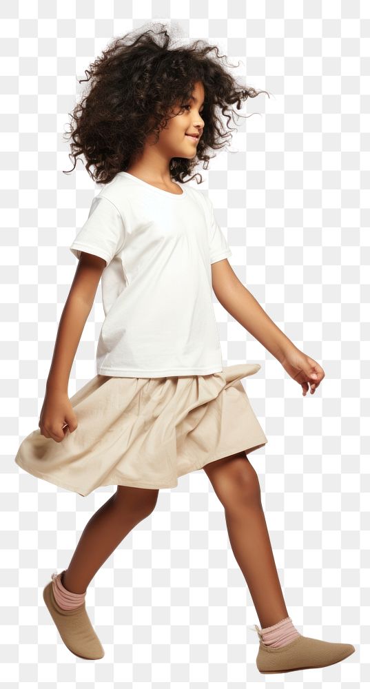 PNG Cream t-shirt and skirt mockup footwear person child.