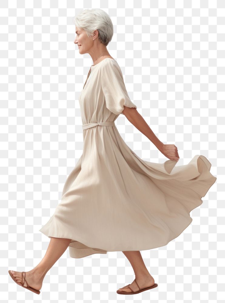 PNG Cream dress mockup footwear fashion walking.