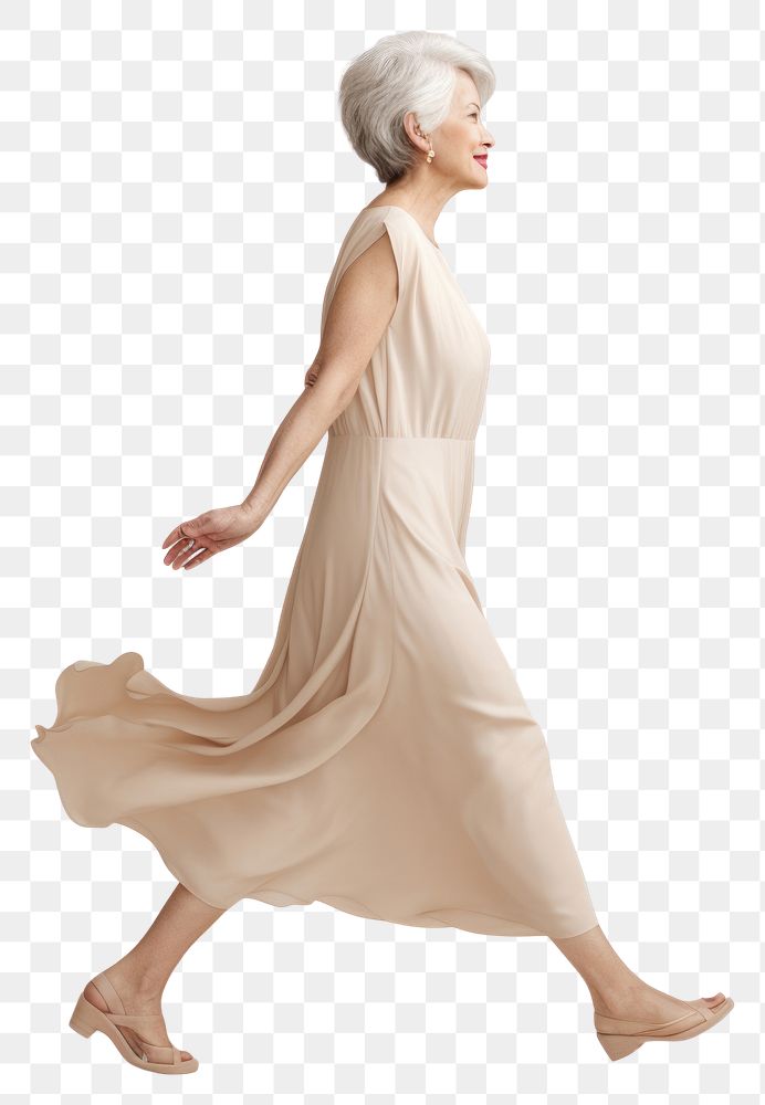 PNG Cream dress mockup fashion walking dancing.