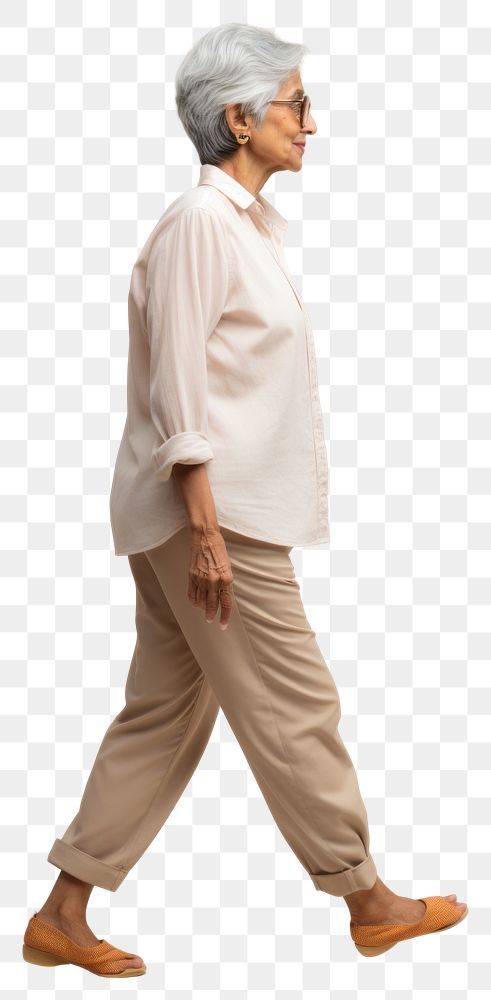 PNG Cream shirt and pant mockup standing walking person.
