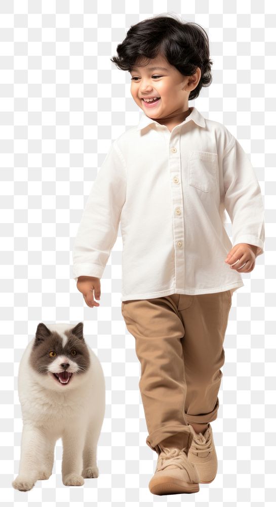 PNG Cream shirt and pant mockup pet portrait standing.