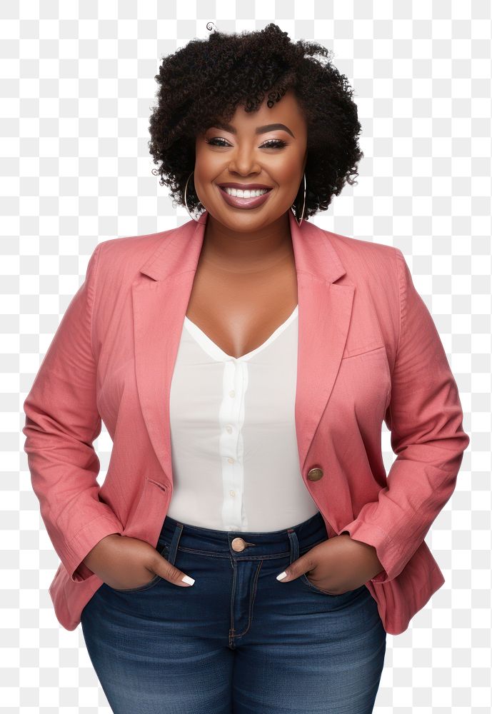 PNG  African - american chubby girl blazer portrait smiling.