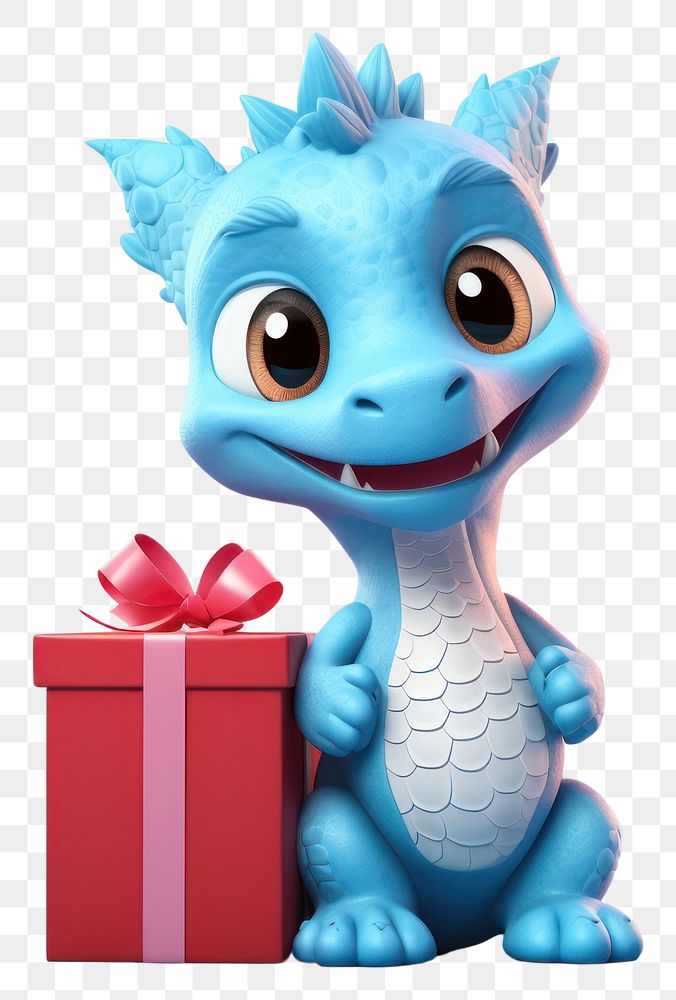 PNG  Cute dragon holding present box background cartoon representation celebration.