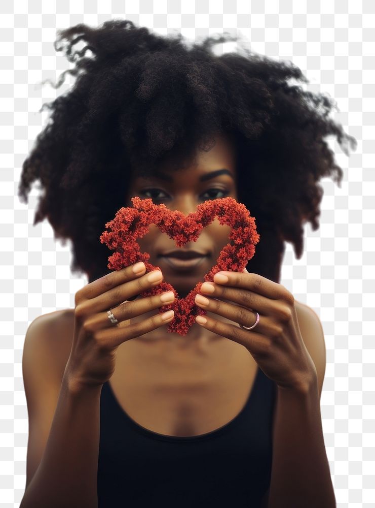 PNG Black woman two hands making heart portrait flower adult.