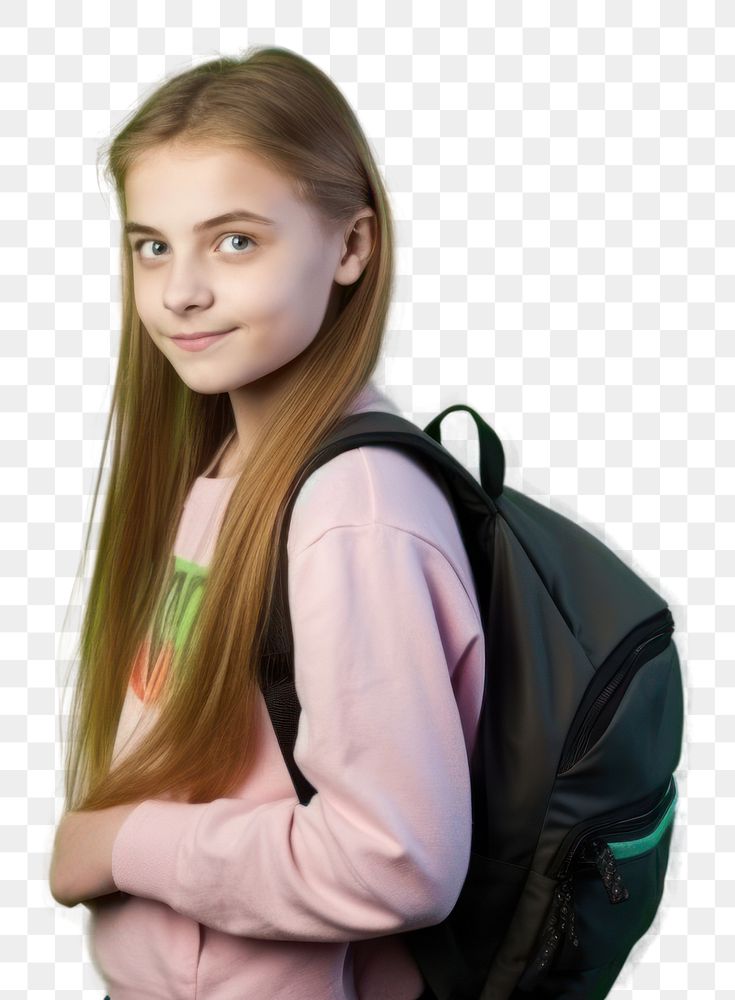 PNG  Backpack hairstyle happiness teenager. AI generated Image by rawpixel.
