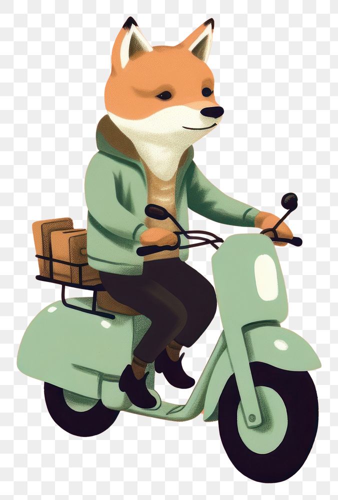 PNG Fox riding delivery motorcycle vehicle scooter transportation.