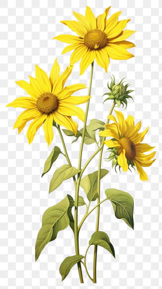 PNG Sunflower vertical plant white background inflorescence.