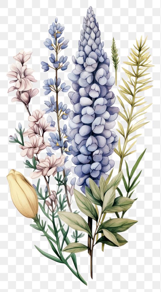 PNG Vertical flower collection lavender blossom plant.