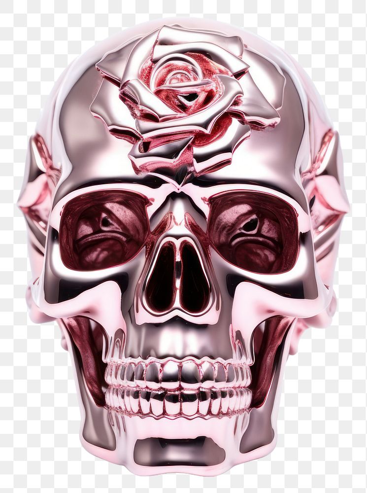 PNG Rose in skull Chrome material white background celebration creativity.