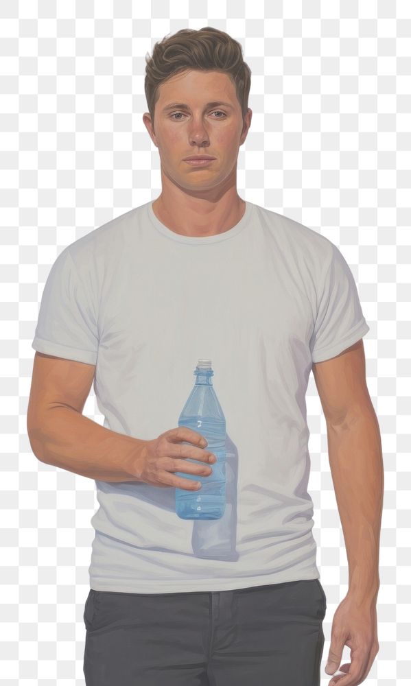 PNG Person holding water bottle t-shirt painting sleeve.