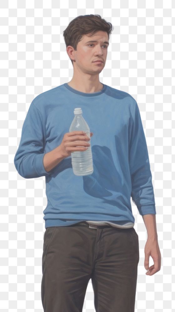 PNG Person holding water bottle painting t-shirt contemplation.