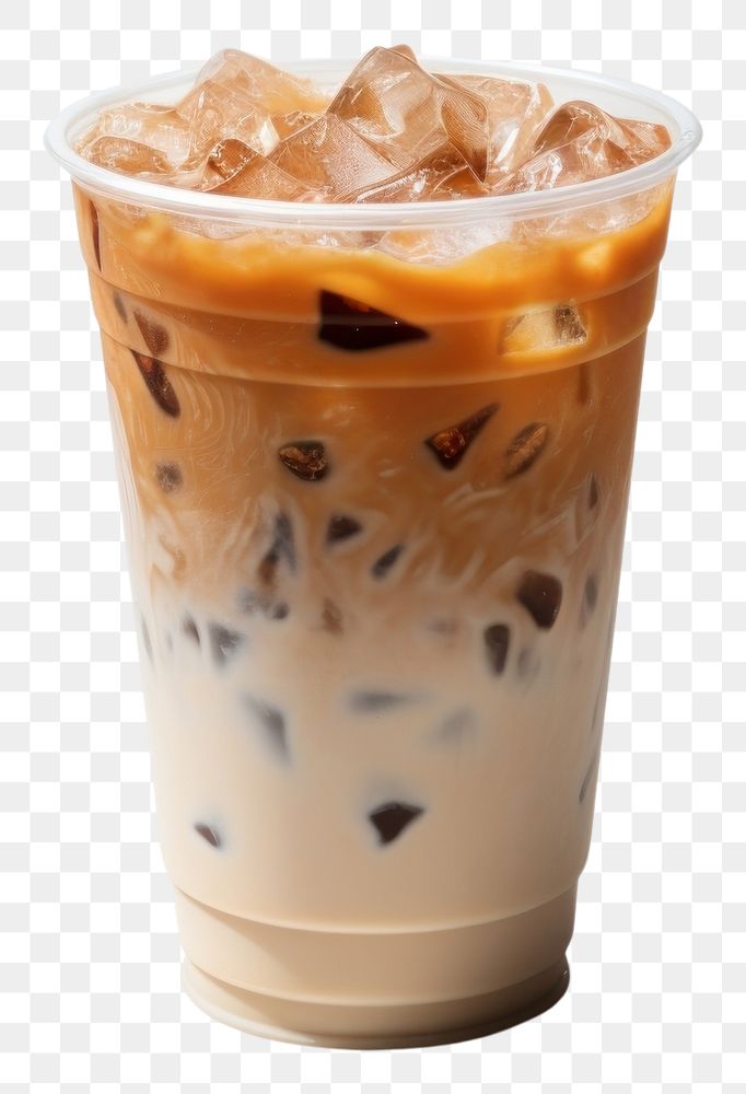 PNG Ice latte in plastic cup drink white background refreshment.