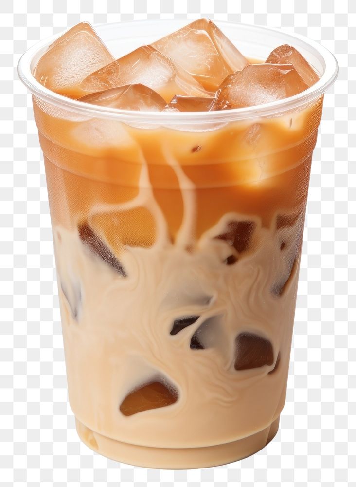 PNG Ice latte in plastic cup drink milk white background.