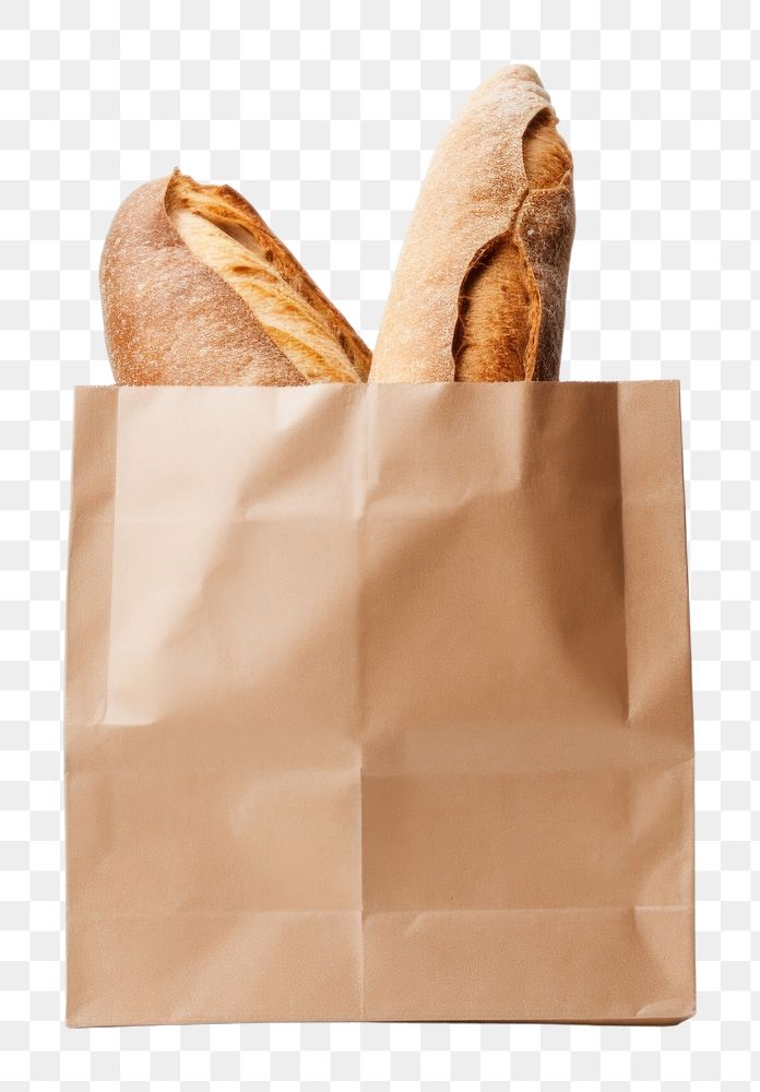 PNG Paper grocery shopping bag bread food white background.