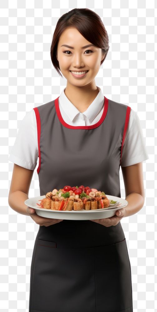 PNG  Asia female food server adult chef white background. AI generated Image by rawpixel.