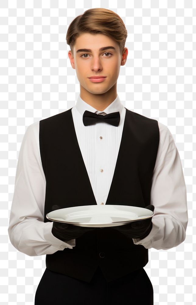 PNG  Male food server holding tuxedo plate. AI generated Image by rawpixel.