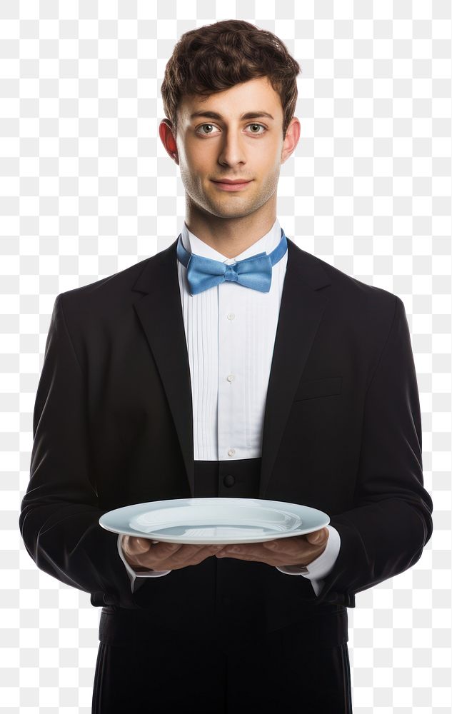 PNG  Male food server portrait holding tuxedo. AI generated Image by rawpixel.