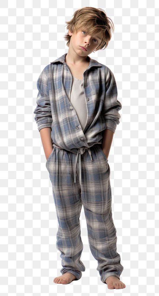 PNG  A boy in pajamas white background outerwear portrait.