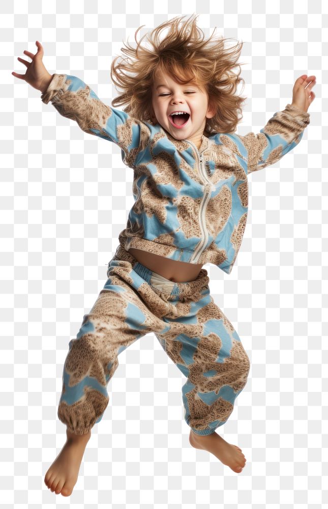 PNG  A boy in pajamas white background trampoline happiness
