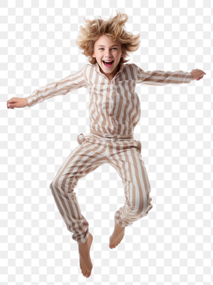 PNG  A boy in pajamas jumping white background celebration.