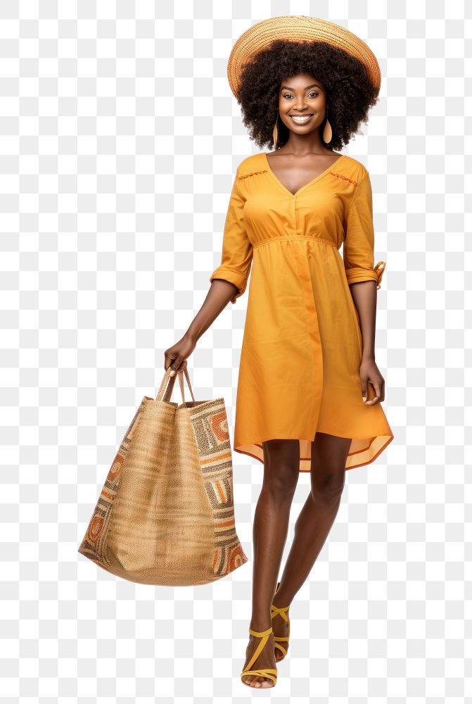 PNG  Big shopping bag African woman handbag dress.