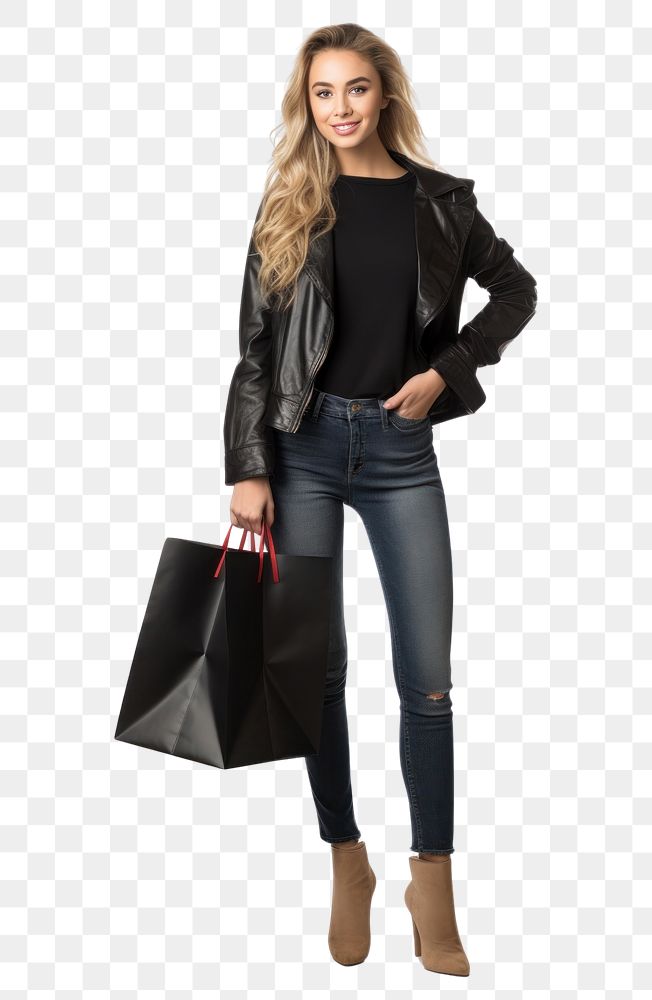 PNG  Big shopping bags american woman handbag jacket.