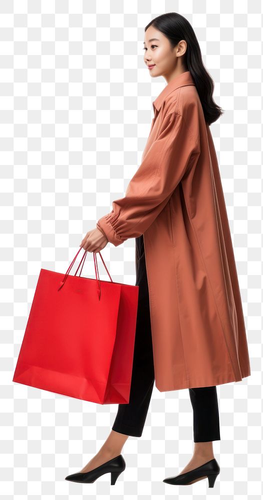 PNG  Big shopping bags asia woman overcoat handbag.