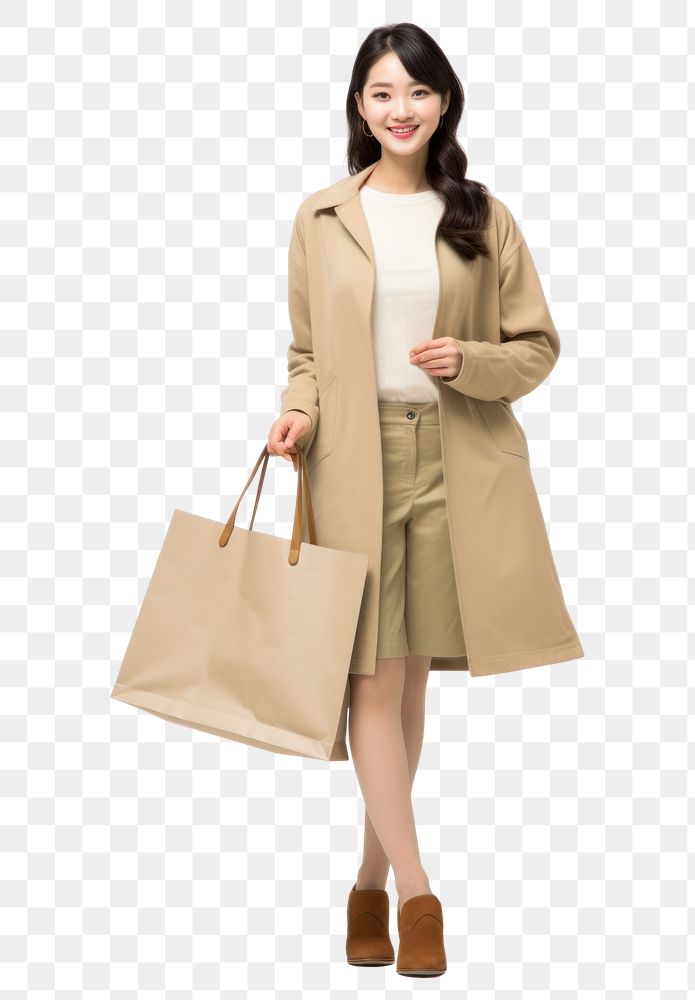 PNG  Big shopping bags Korean woman overcoat handbag.