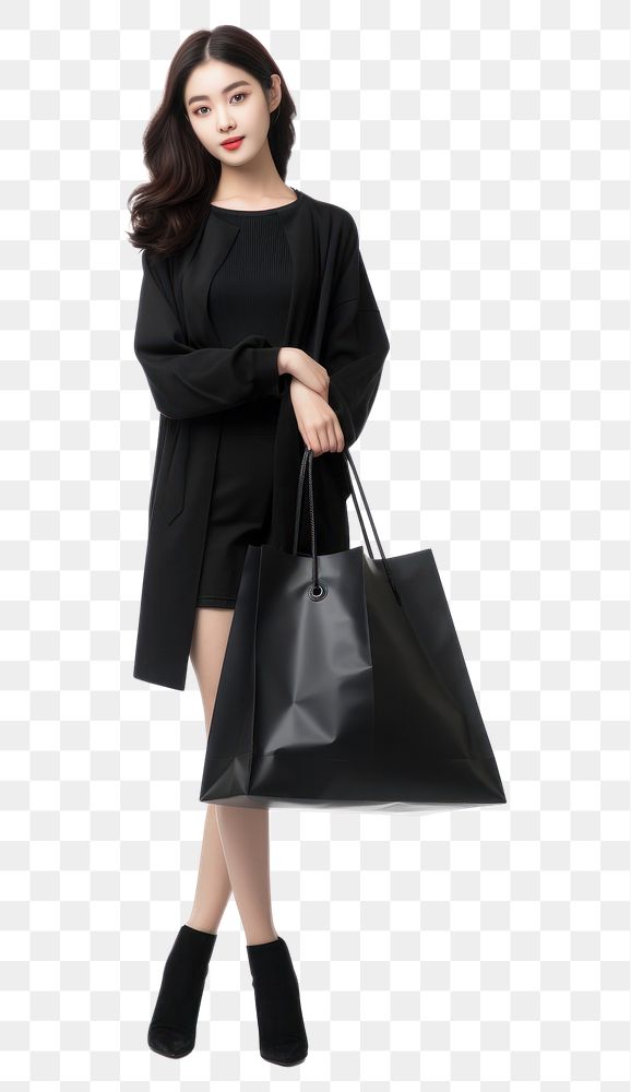 PNG  Big shopping bags Korean woman footwear overcoat.