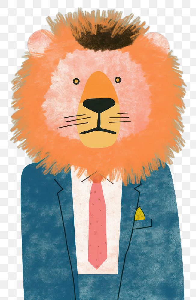 PNG Lion businessperson cartoon animal representation.