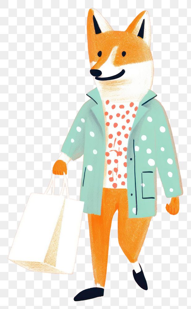 PNG Fashioned fox holding a shopping bag animal dog representation.