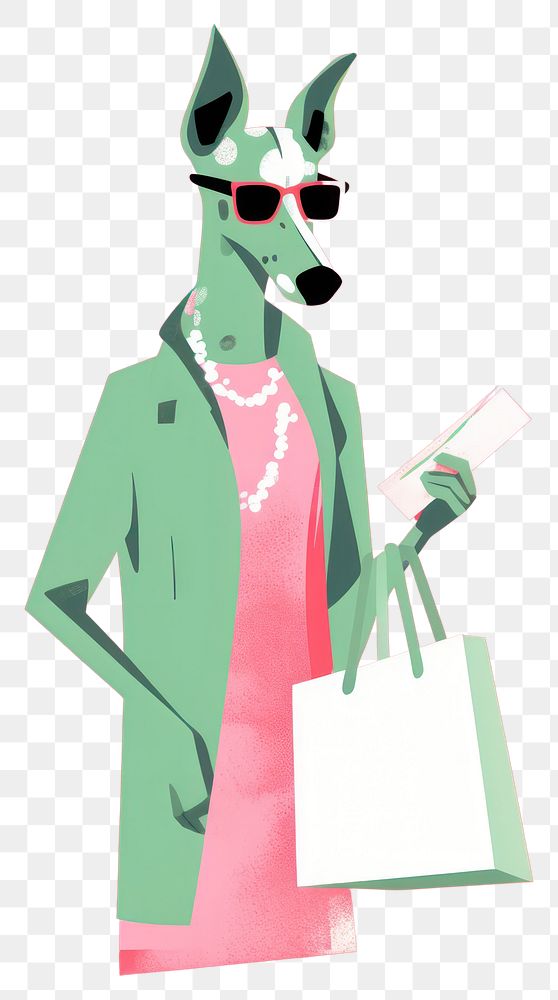 PNG Fashioned flamingo holding a shopping bag adult consumerism accessories.