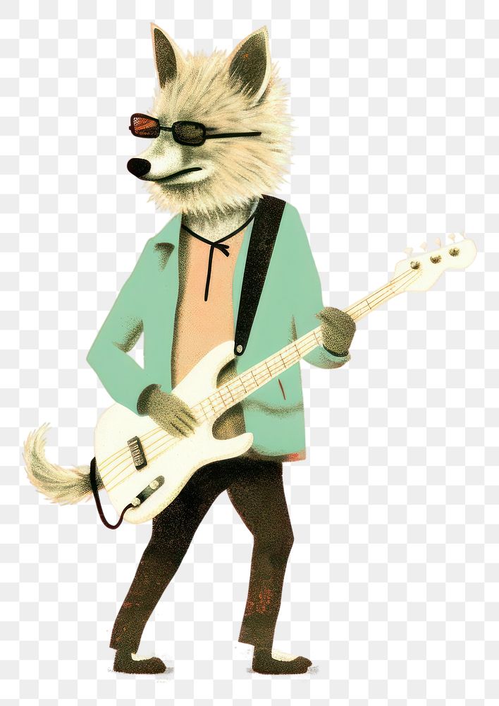PNG Fox playing bass cartoon guitar animal.