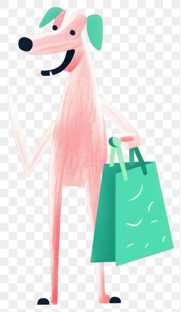 PNG Fashioned flamingo holding a shopping bag dog representation consumerism.
