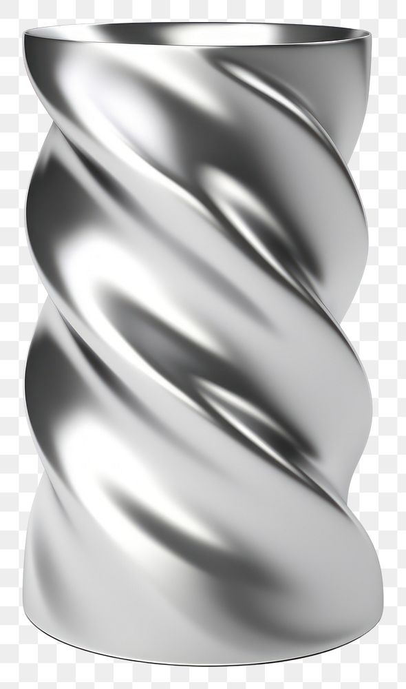 PNG Twisted cylinder chrome material silver shiny white background.
