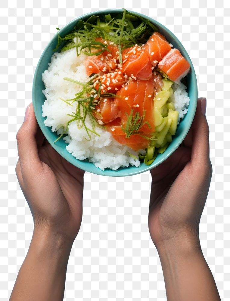 PNG  Sashimi Rice Bowl bowl holding food. AI generated Image by rawpixel.