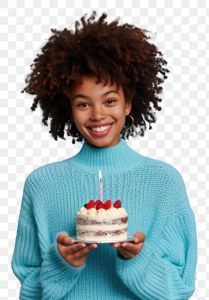 PNG Birthday girl sweater cake cheerful.