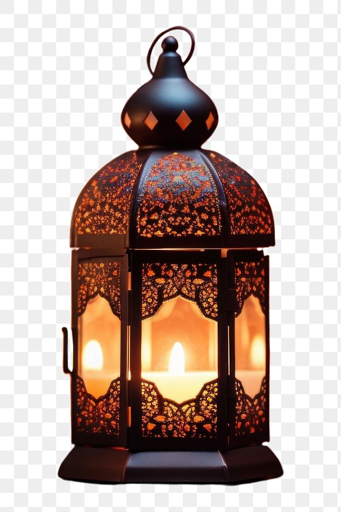 PNG Ornamental Arabic lantern with burning candle glowing lamp illuminated celebration. AI generated Image by rawpixel.