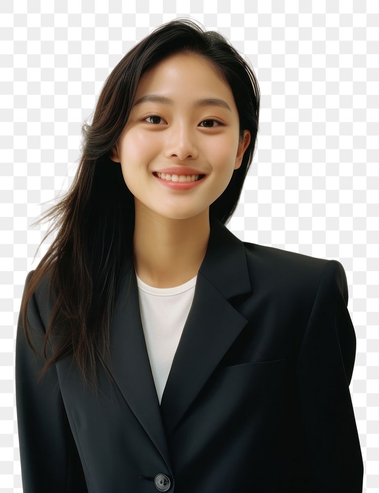 PNG Asian woman in suit smiling and thinking photography portrait adult.