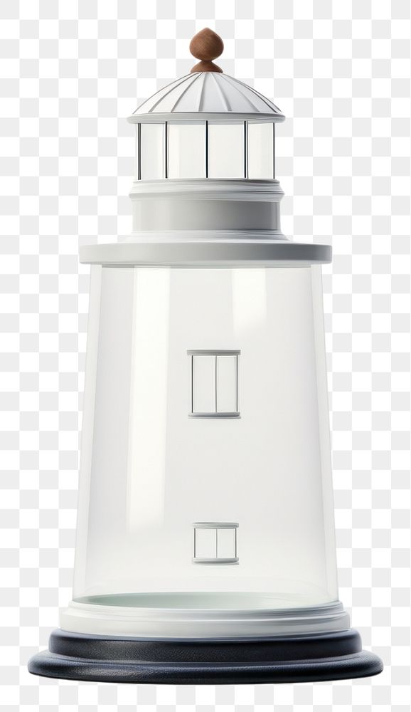 PNG 3d transparent glass style of lighthouse tower lamp white background.