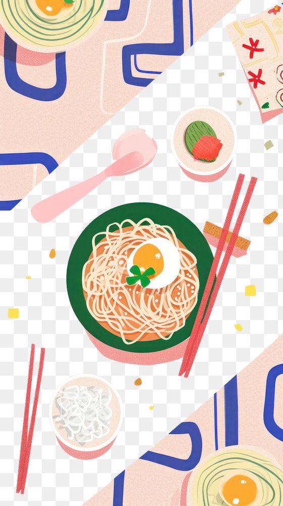 PNG  Cute noodles illustration food meal dish.