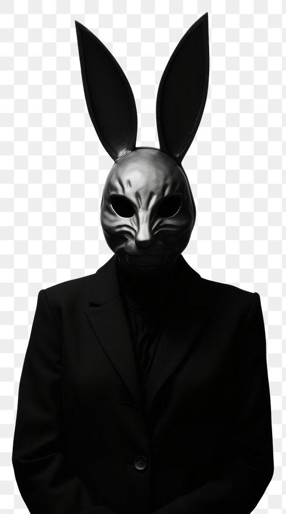 PNG  A woman wearing rabbit mask black adult representation.