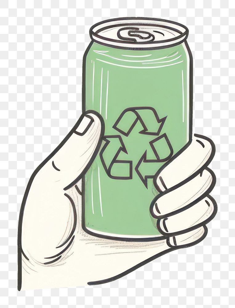 PNG  Hand holding can with recycle icon green refreshment container. AI generated Image by rawpixel.