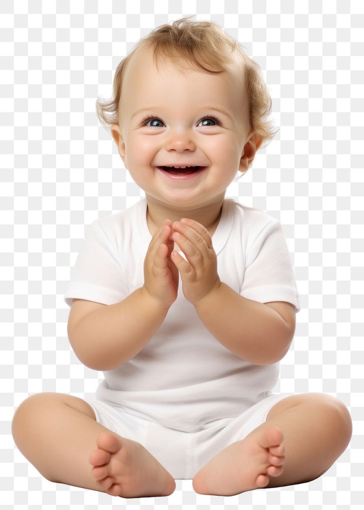 PNG Cute happy white baby sitting and clapping hands portrait finger smile.